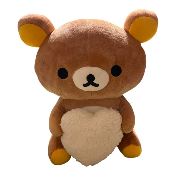 San-X Rilakkuma White Fluffy Heart Plush 14" Large Stuffed Animal Teddy Bear NWT - Picture 1 of 6